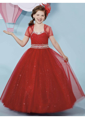 Beaded Pleated Shimmering Tulle Flower Girl Dress With Bolero
